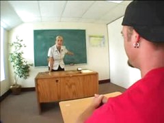Heavily tattooed blonde teacher fucked