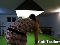 Jaw-dropping lesbian babes in shoes on billiards